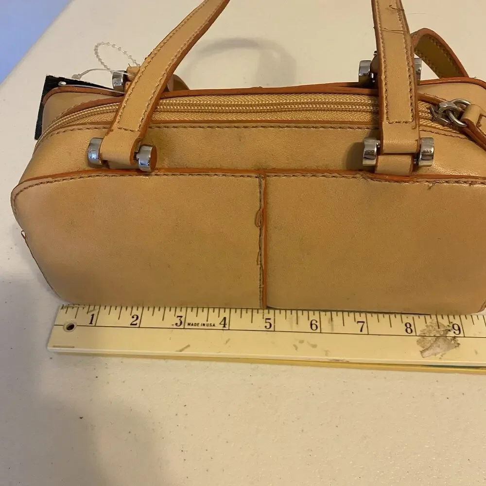 Rare Geoffrey Beene Stimulated Leather Barrel Handbag Bag Beige Shoulder Strap